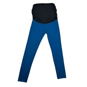 Beyond the Bump Size L Maternity Leggings Full Panel Stretch Comfy Supplex Blue